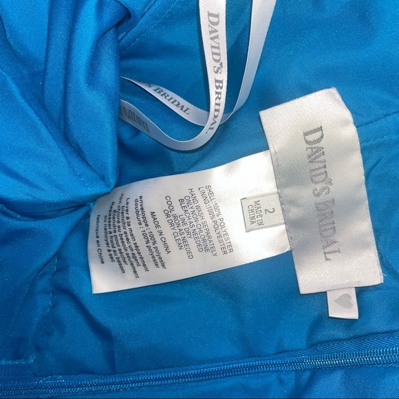 Chiffon cascading one shoulder dress from David’s Bridal in the color blue SZ 2 - Picture 9 of 10